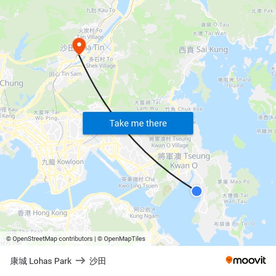 康城 Lohas Park to 沙田 map