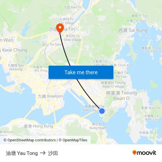 油塘 Yau Tong to 沙田 map