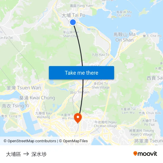 大埔區 to 深水埗 map