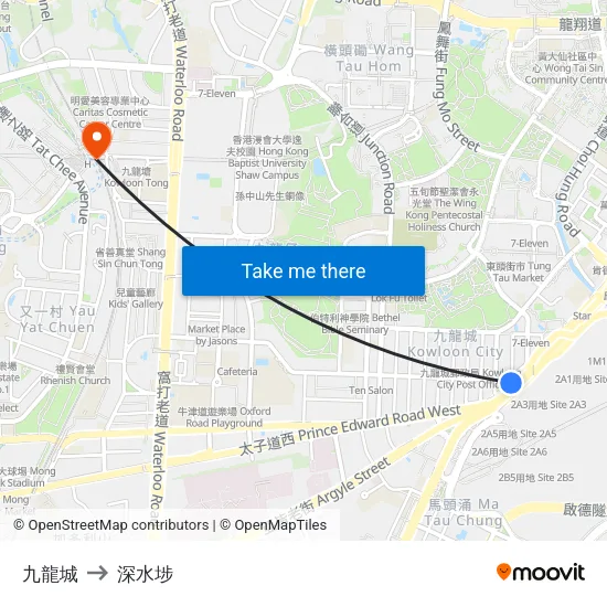 九龍城 to 深水埗 map