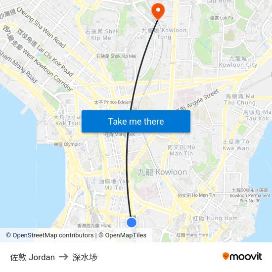 佐敦 Jordan to 深水埗 map