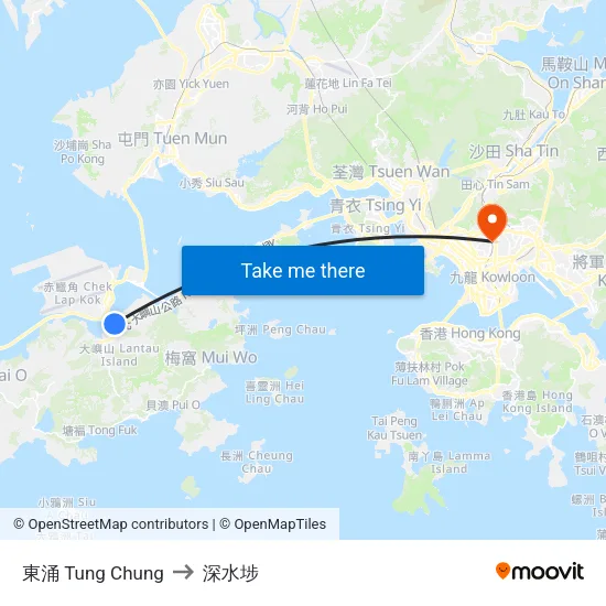 東涌 Tung Chung to 深水埗 map