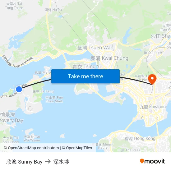 欣澳 Sunny Bay to 深水埗 map