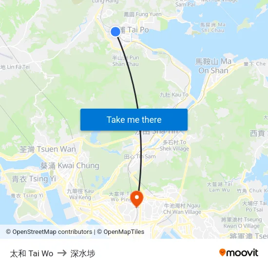 太和 Tai Wo to 深水埗 map