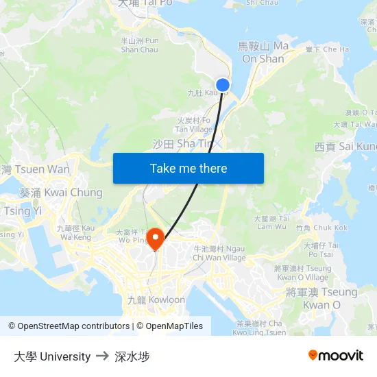 大學 University to 深水埗 map
