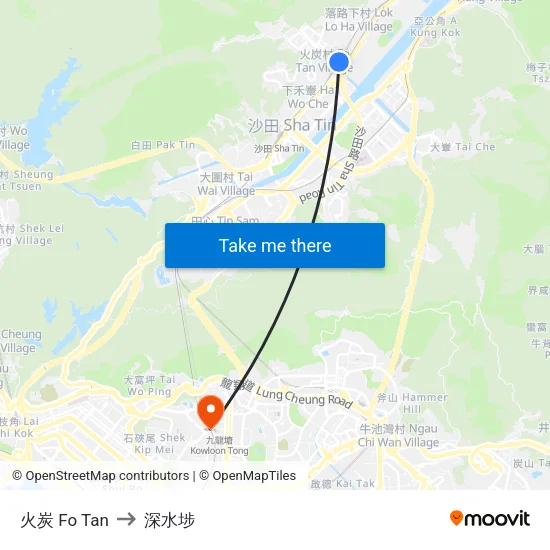 火炭 Fo Tan to 深水埗 map