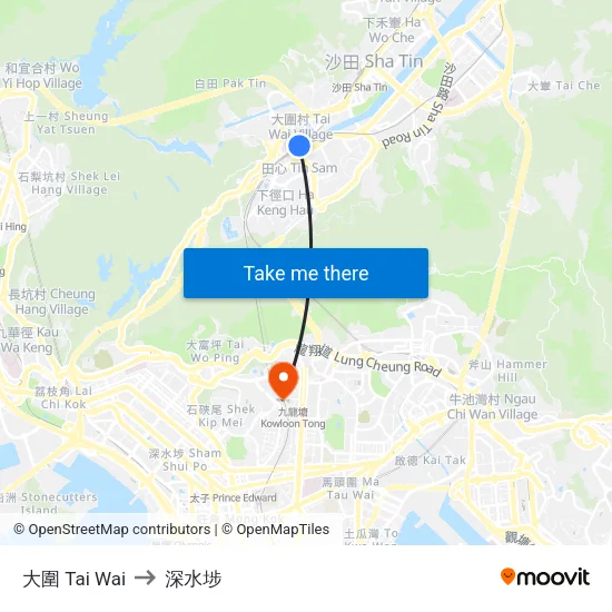 大圍 Tai Wai to 深水埗 map