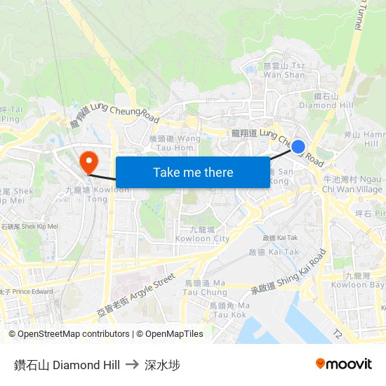 鑽石山 Diamond Hill to 深水埗 map