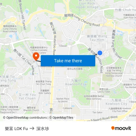 樂富 LOK Fu to 深水埗 map