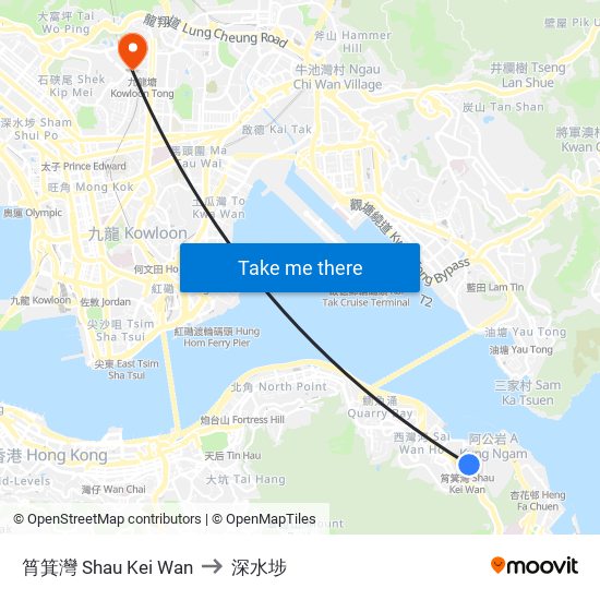 筲箕灣 Shau Kei Wan to 深水埗 map