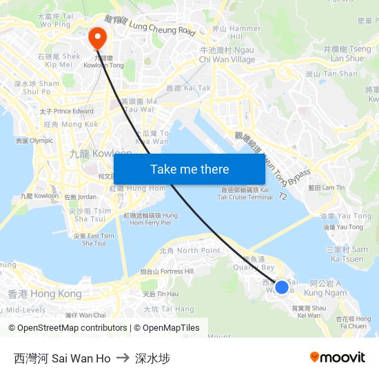 西灣河 Sai Wan Ho to 深水埗 map