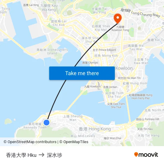 香港大學 Hku to 深水埗 map