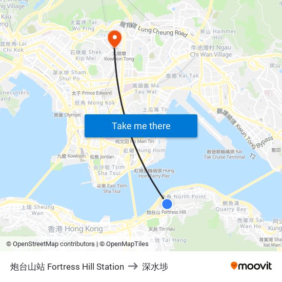 炮台山站 Fortress Hill Station to 深水埗 map