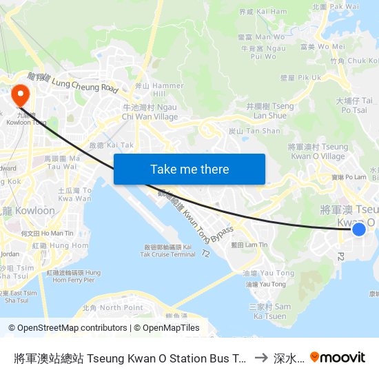 將軍澳站總站 Tseung Kwan O Station Bus Terminus to 深水埗 map