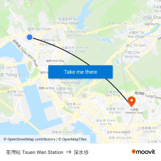 荃灣站 Tsuen Wan Station to 深水埗 map