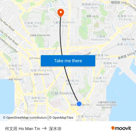 何文田 Ho Man Tin to 深水埗 map