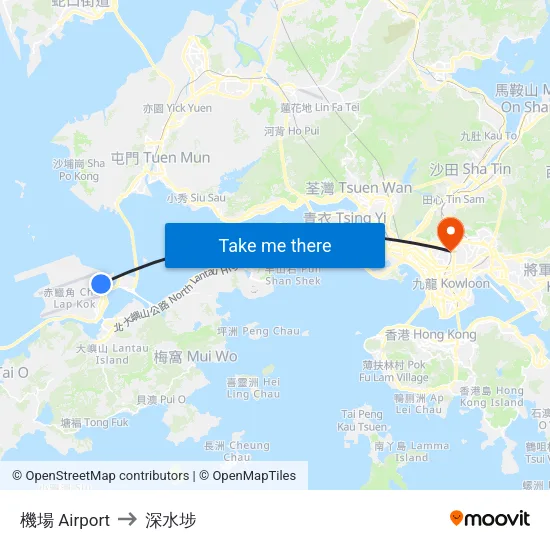 機場 Airport to 深水埗 map