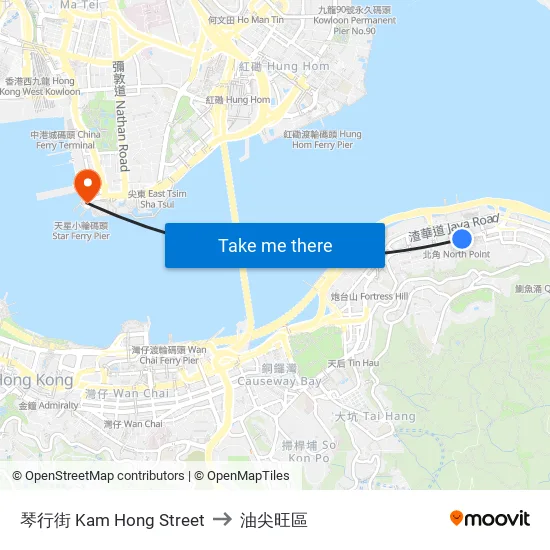 琴行街 Kam Hong Street to 油尖旺區 map