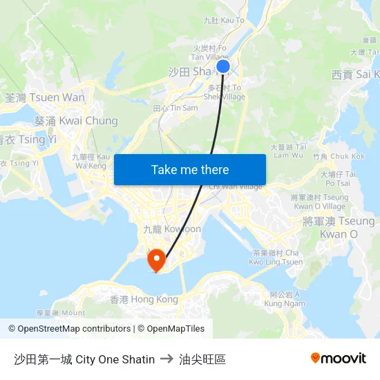 沙田第一城 City One Shatin to 油尖旺區 map
