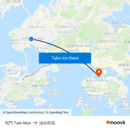 屯門 Tuen Mun to 油尖旺區 map