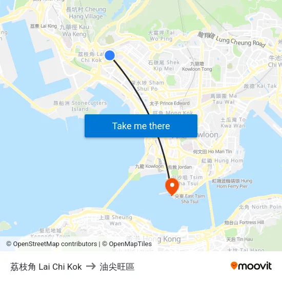 荔枝角 Lai Chi Kok to 油尖旺區 map