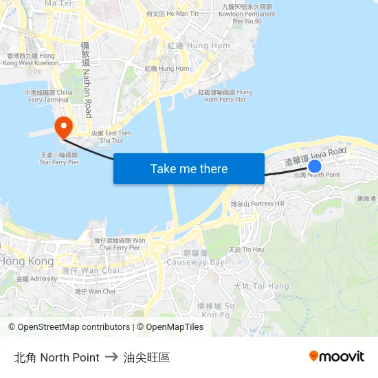北角 North Point to 油尖旺區 map