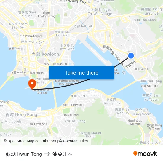 觀塘 Kwun Tong to 油尖旺區 map