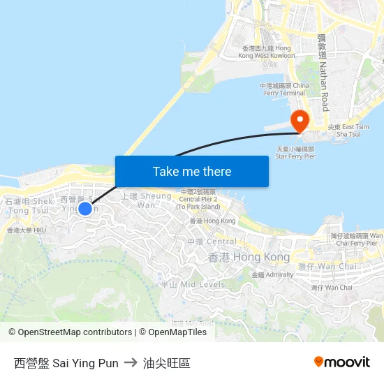 西營盤 Sai Ying Pun to 油尖旺區 map