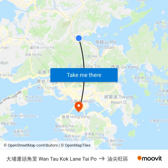 大埔運頭角里 Wan Tau Kok Lane Tai Po to 油尖旺區 map