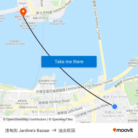 渣甸街 Jardine's Bazaar to 油尖旺區 map