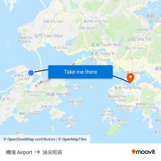 機場 Airport to 油尖旺區 map