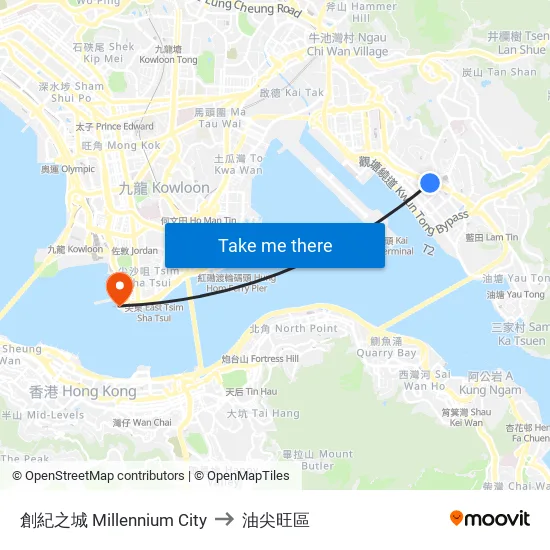 創紀之城 Millennium City to 油尖旺區 map