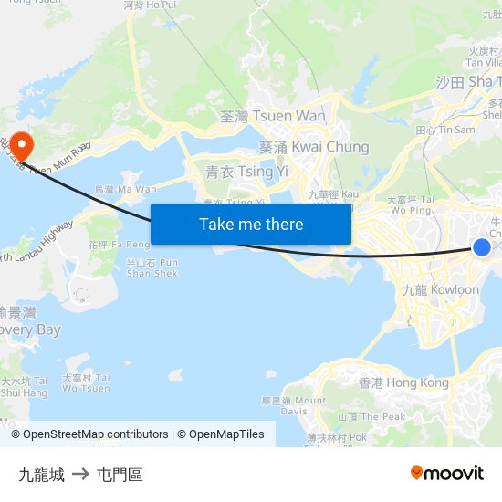 九龍城 to 屯門區 map