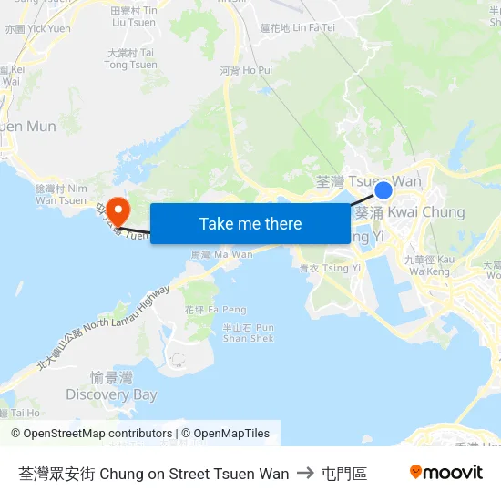 荃灣眾安街 Chung on Street Tsuen Wan to 屯門區 map