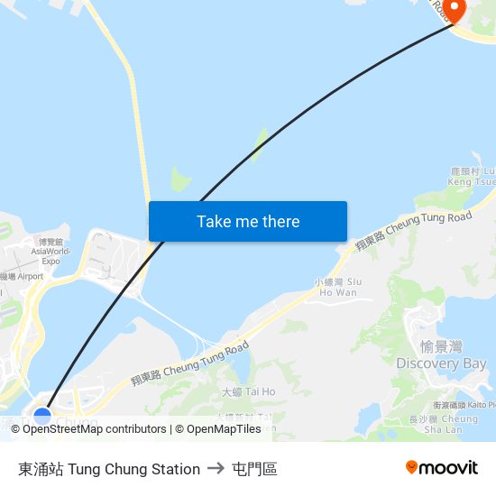 東涌站 Tung Chung Station to 屯門區 map