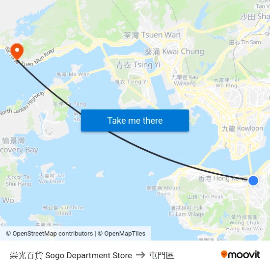 崇光百貨 Sogo Department Store to 屯門區 map