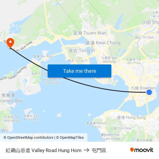 紅磡山谷道 Valley Road Hung Hom to 屯門區 map