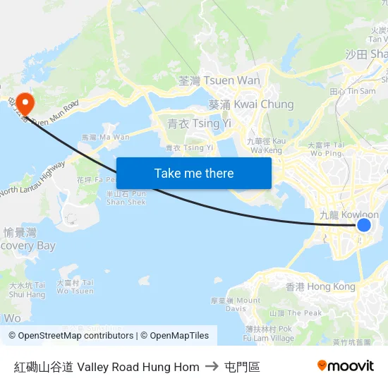 紅磡山谷道 Valley Road Hung Hom to 屯門區 map