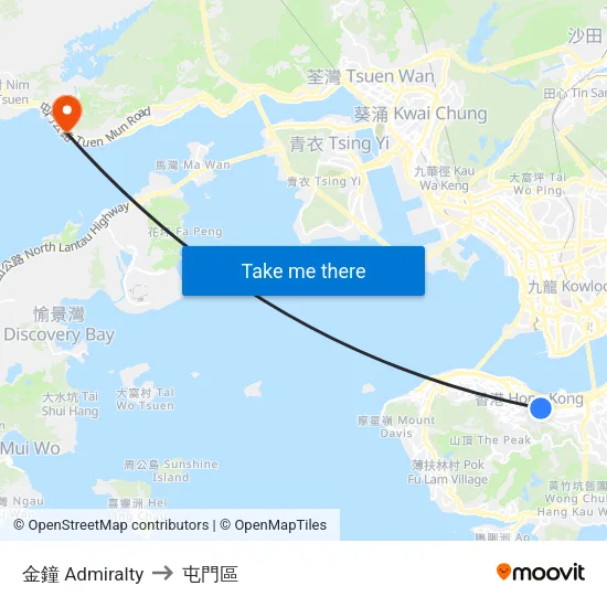 金鐘 Admiralty to 屯門區 map