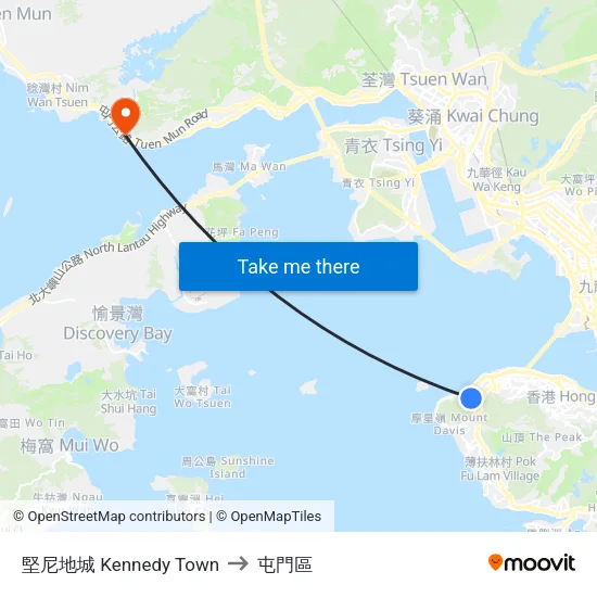 堅尼地城 Kennedy Town to 屯門區 map