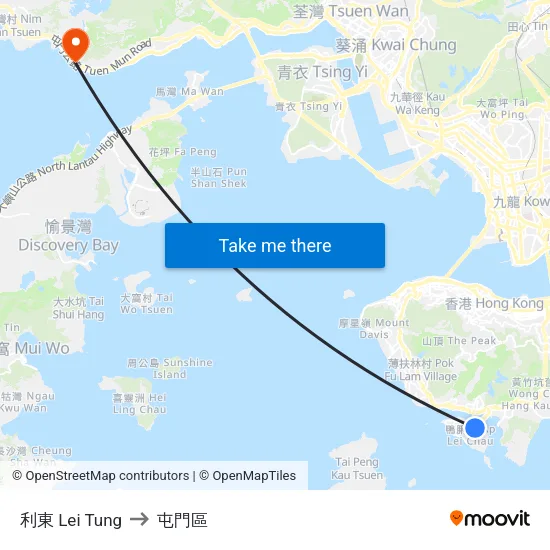 利東 Lei Tung to 屯門區 map