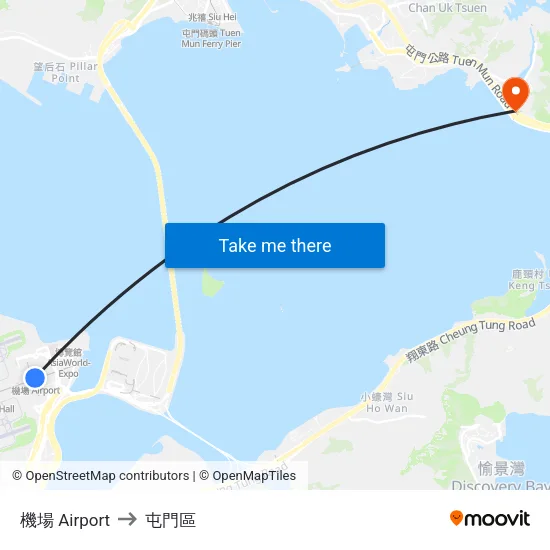 機場 Airport to 屯門區 map