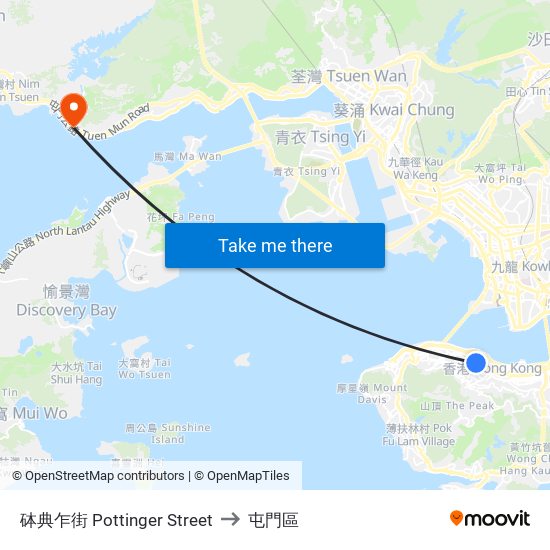 砵典乍街 Pottinger Street to 屯門區 map