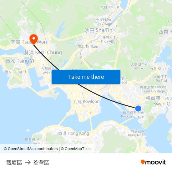 觀塘區 to 荃灣區 map