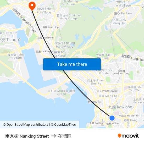 南京街 Nanking Street to 荃灣區 map