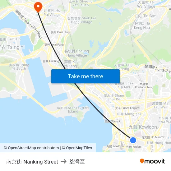 南京街 Nanking Street to 荃灣區 map