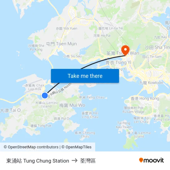 東涌站 Tung Chung Station to 荃灣區 map