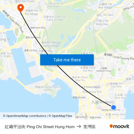 紅磡平治街 Ping Chi Street Hung Hom to 荃灣區 map