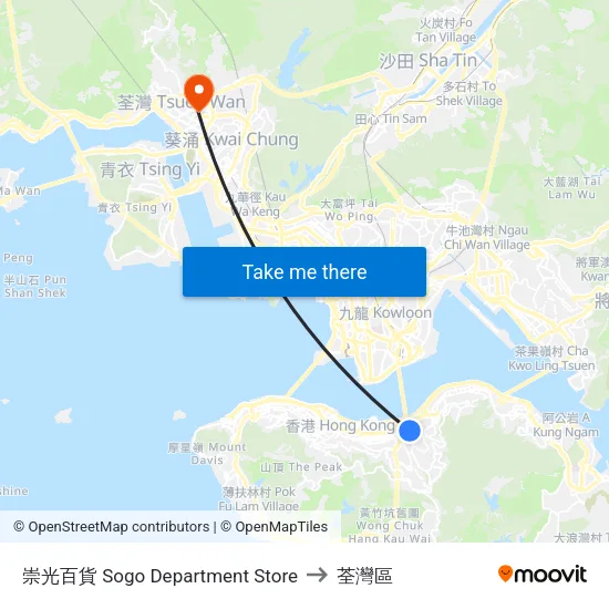 崇光百貨 Sogo Department Store to 荃灣區 map