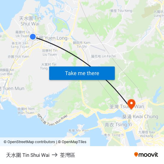 天水圍 Tin Shui Wai to 荃灣區 map